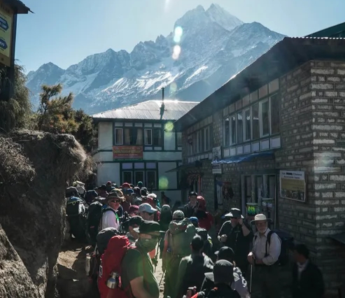 Crowded teahouse in Everest Trail